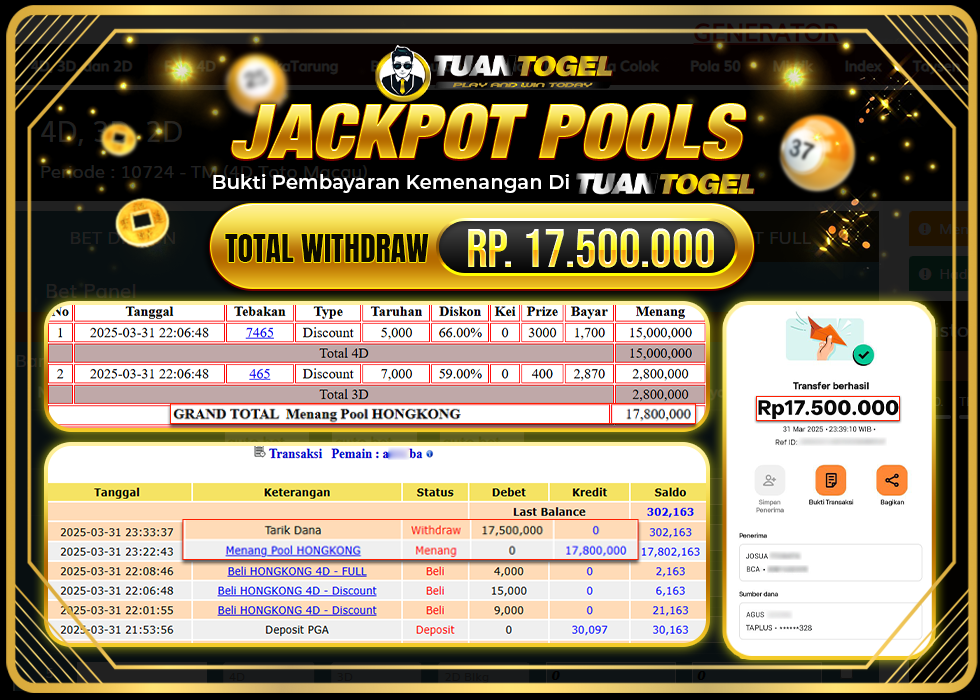 TUANTOGEL JACKPOT TOGEL HONGKONG Rp17.500.000.LUNAS