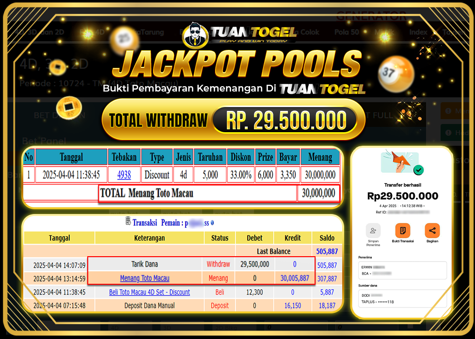 TUANTOGEL JACKPOT TOGEL TOTO MACAU Rp29.500.000. - LUNAS