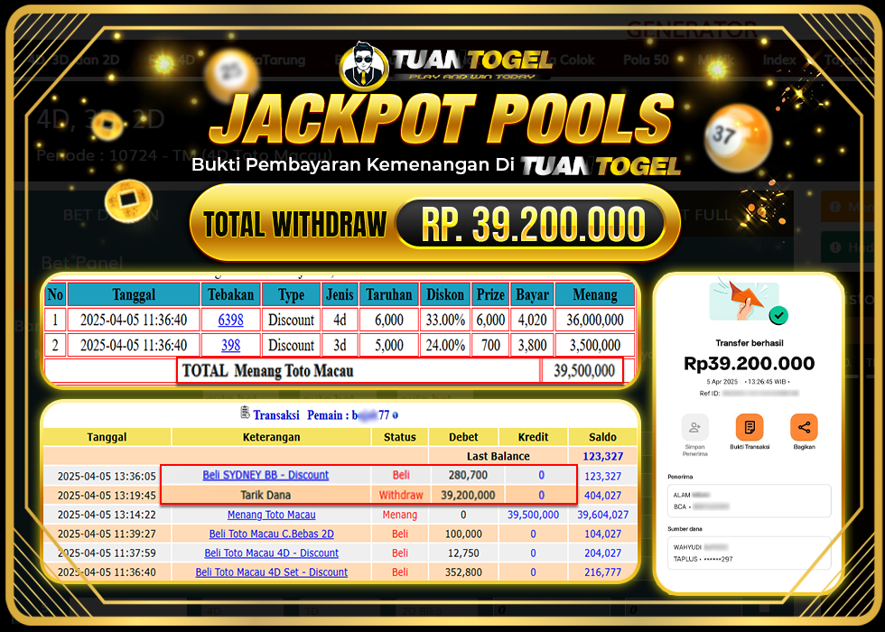 TUANTOGEL JACKPOT TOGEL TOTO MACAU Rp39.200.000. - LUNAS