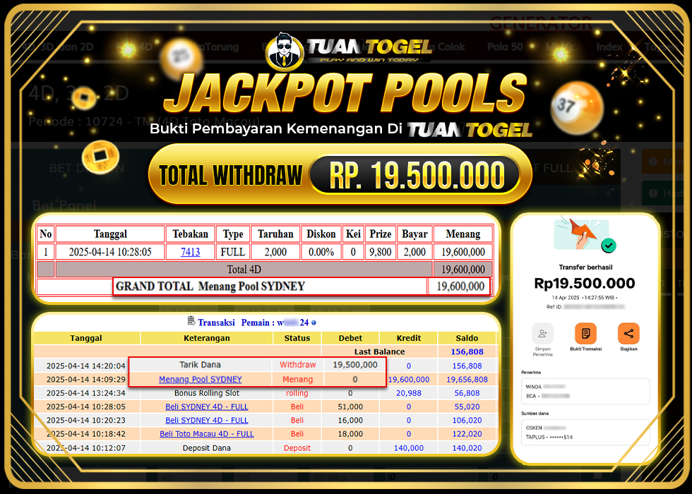 TUANTOGEL JACKPOT TOGEL SYDNEY Rp19.500.000