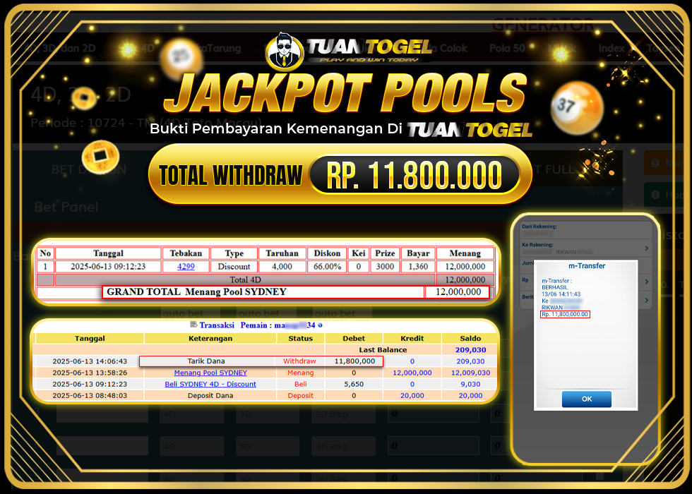 TUANTOGEL JACKPOT TOGEL TOTO MACAU Rp11.800.000, - LUNAS