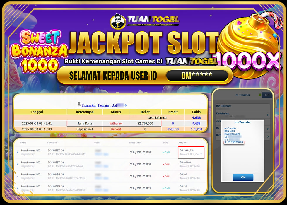 TUANTOGEL JACKPOT SLOT SWEET BONANZA 1000 Rp32.790.000, - LUNAS