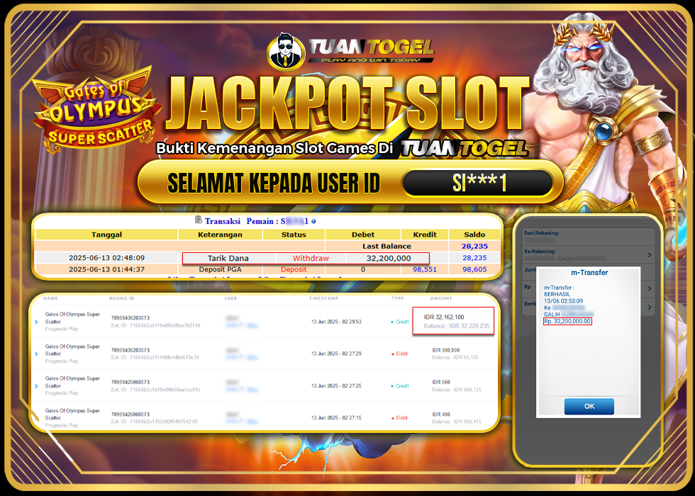 TUANTOGEL JACKPOT SLOT GATES OF OLYMPUS SUPER SCATTER Rp32.200.000  